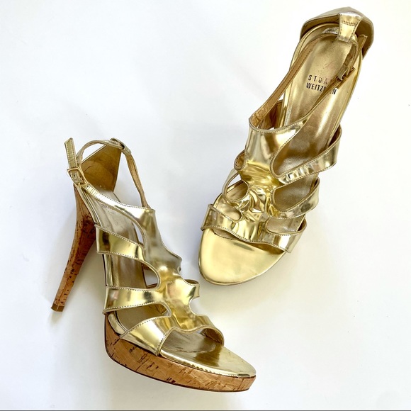 Stuart Weitzman Gold Cork High Heels size 10 - Picture 3 of 14